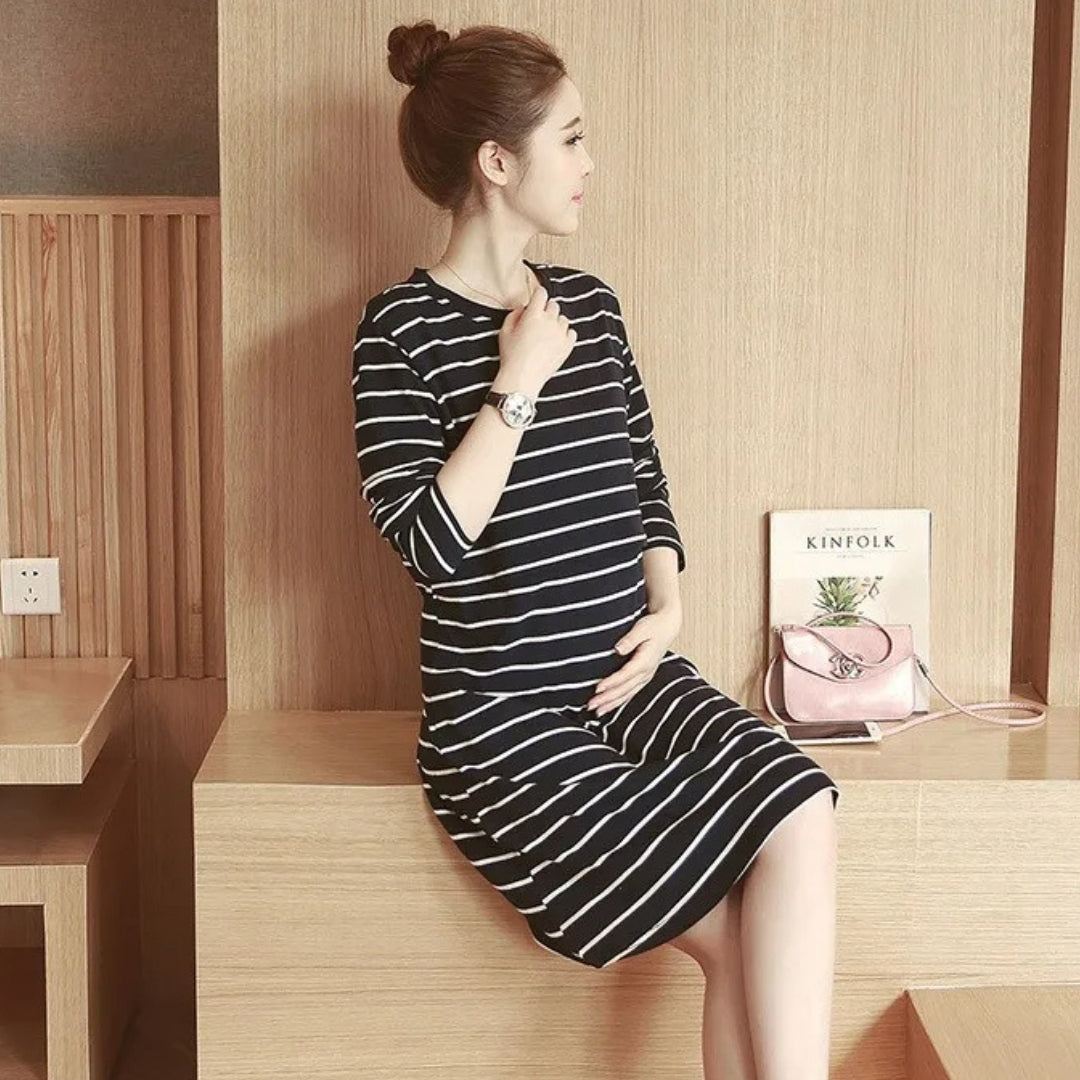 robe-allaitement-rayures-horizontales-classe